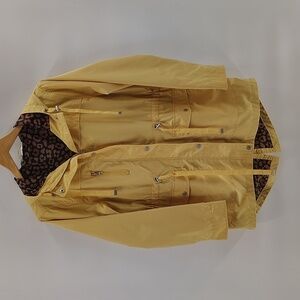 Time & Tru Rain Jacket Size Medium Yellow Navy Leopard Print Lining Pockets